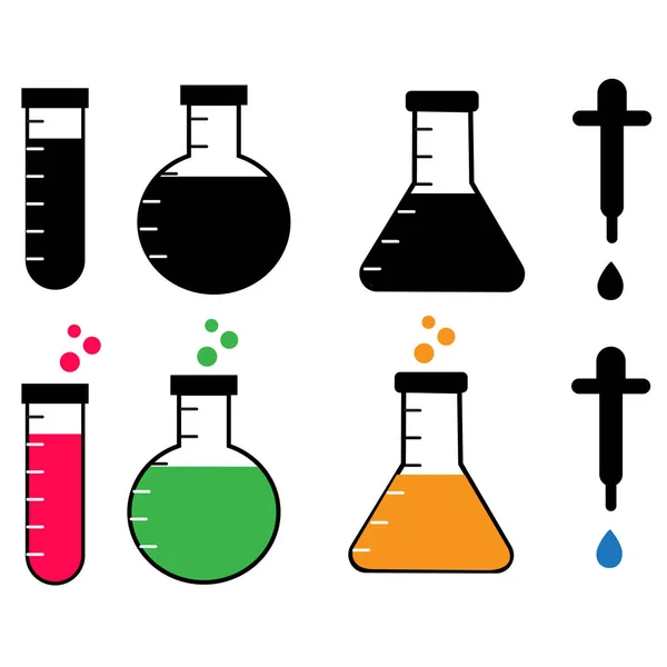 Laboratório de química sobre fundo branco. conjunto de equipamentos de ciência química. sinal de equipamento de laboratório . — Vetor de Stock
