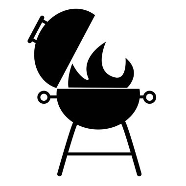 Beyaz arkaplanda ızgara simgesi. Düz stil. Web sitenizin tasarımı, logosu, uygulaması ve UI için siyah barbekü ikonu. Barbekü sembolü. Açık hava ızgara tabelası. 