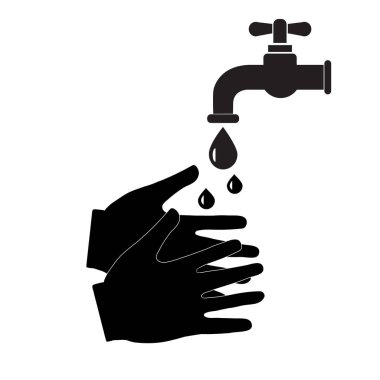 Beyaz arka planda sabun ikonu ile el yıkama. Düz stil. Web sitesi tasarımınız için ellerinizi yıkayın, logo, uygulama, UI. Temiz eller sembolü. El yıkama işareti. 