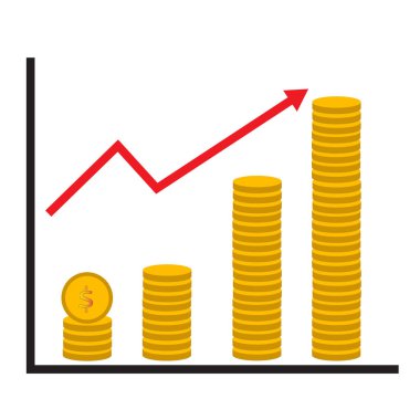 Para yığını para beyaz zemin üzerinde düz simge grafik. Para yığını para grafiği işareti.