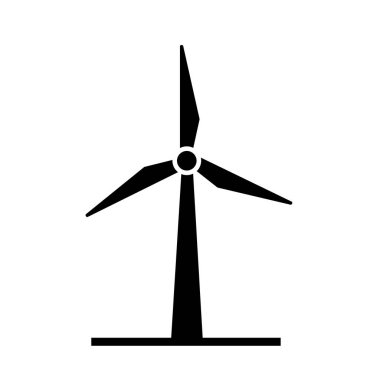Beyaz arka planda yel değirmeni ikonu. Düz stil. Web siteniz için türbin simgesi, logo, uygulama, UI. Ekoloji sembolü. Yenilenebilir enerji işareti. Rüzgar enerjisi kavramı.