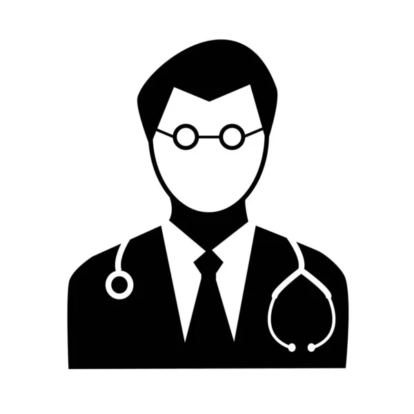 白い背景の医療医アイコン フラットなスタイル あなたのウェブサイトのデザイン アプリ Uiの医師アイコン 男性の健康管理医に聴診器の記号がついています 医者のサイン — ストックベクタ