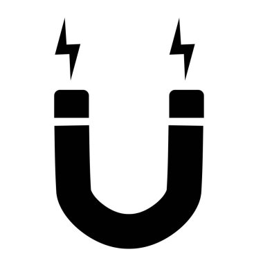 Beyaz arkaplanda gri mıknatıs simgesi. Düz stil. Web sitesi tasarımınız için mıknatıs simgesi, logo, uygulama, UI. Şimşek sembollü mıknatıs. mıknatıs işareti. 