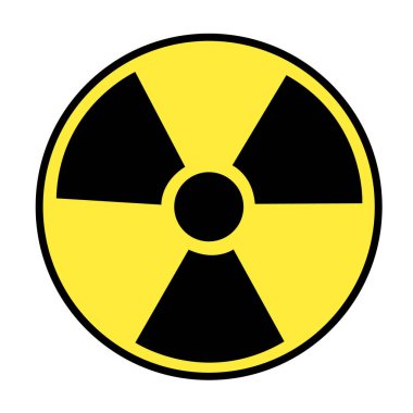 Beyaz arkaplanda radyoaktif simge. Düz stil. Web siteniz için radyasyon ikonu, logo, uygulama, UI. yuvarlak radyasyon tehlikesi işareti. 
