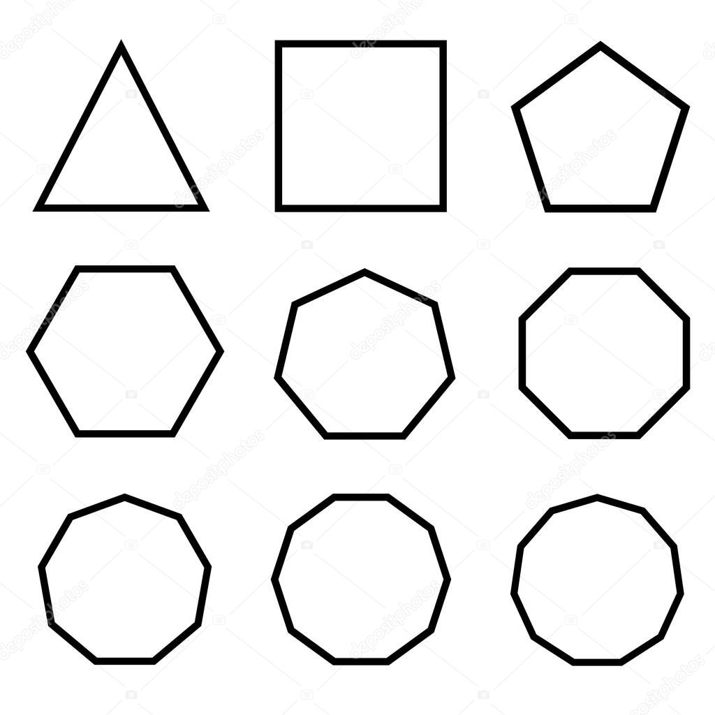 Symbol triangle, rectangle, pentagon, hexagon, hexagon, octagon. hexagon icon polygon shapes.