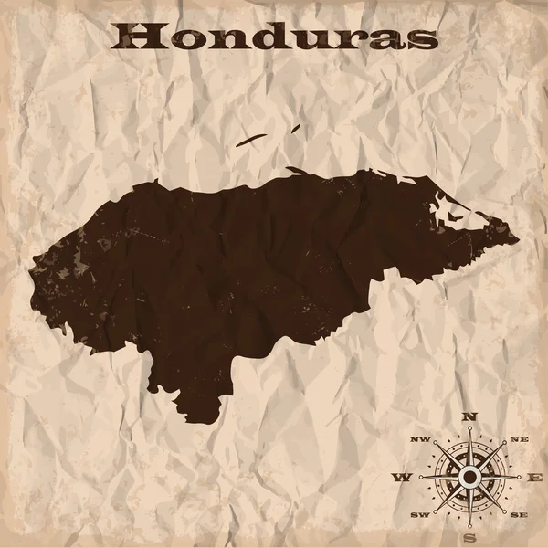 Honduras stará mapa s grunge a zmačkaný papír. Vektorové ilustrace — Stockový vektor