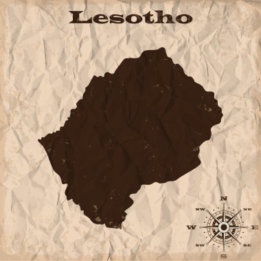 Lesotho grunge ve buruşuk kağıt ile eski harita. Vektör çizim