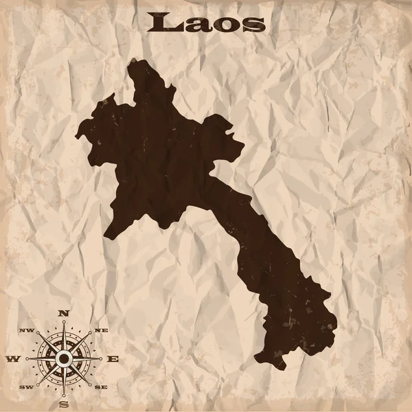 Старая карта Лаоса с гранжем и смятой бумагой. Векторная иллюстрация — стоковый вектор