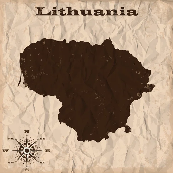 Lituânia mapa antigo com grunge e papel amassado. Ilustração vetorial — Vetor de Stock