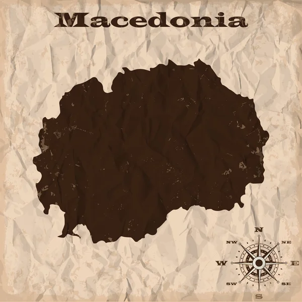 Macedónia mapa antigo com grunge e papel amassado. Ilustração vetorial — Vetor de Stock