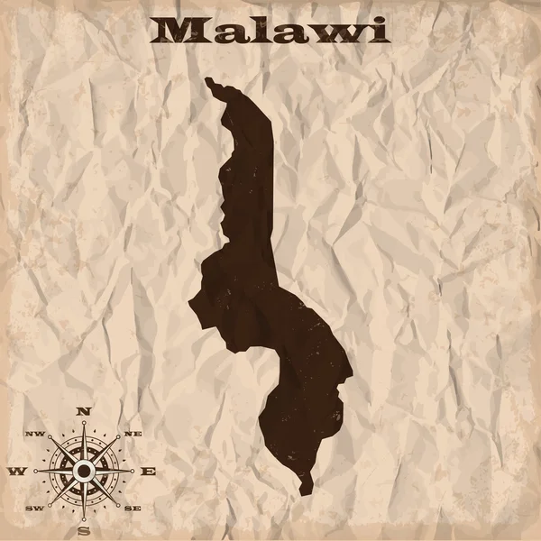 Malawi mapa antigo com grunge e papel amassado. Ilustração vetorial — Vetor de Stock