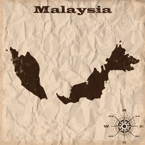 グランジと紙を丸めて、マレーシアの古い地図。ベクトル図 — ストックベクタ
