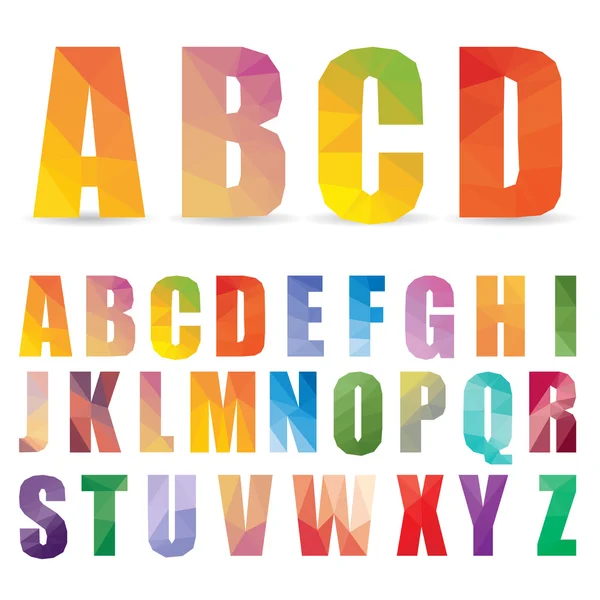 Engelsk flerspråklig alfabet i mangekantet stil. Vektorillustrasjon – stockvektor