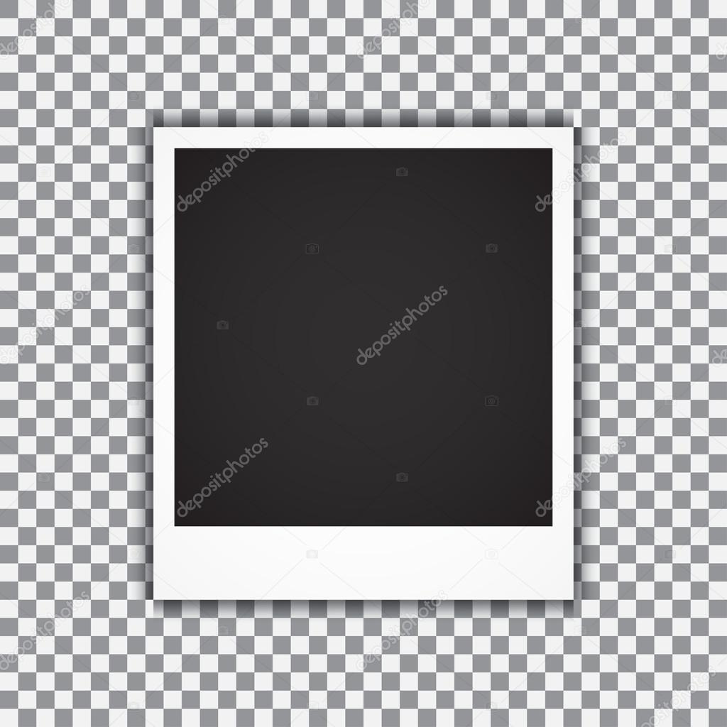 Old empty realistic photo frame with transparent shadow on plaid black white background. Vector illustration
