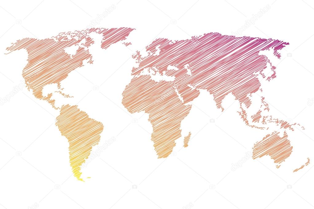 Colorful world map on a white background. Vector illustration