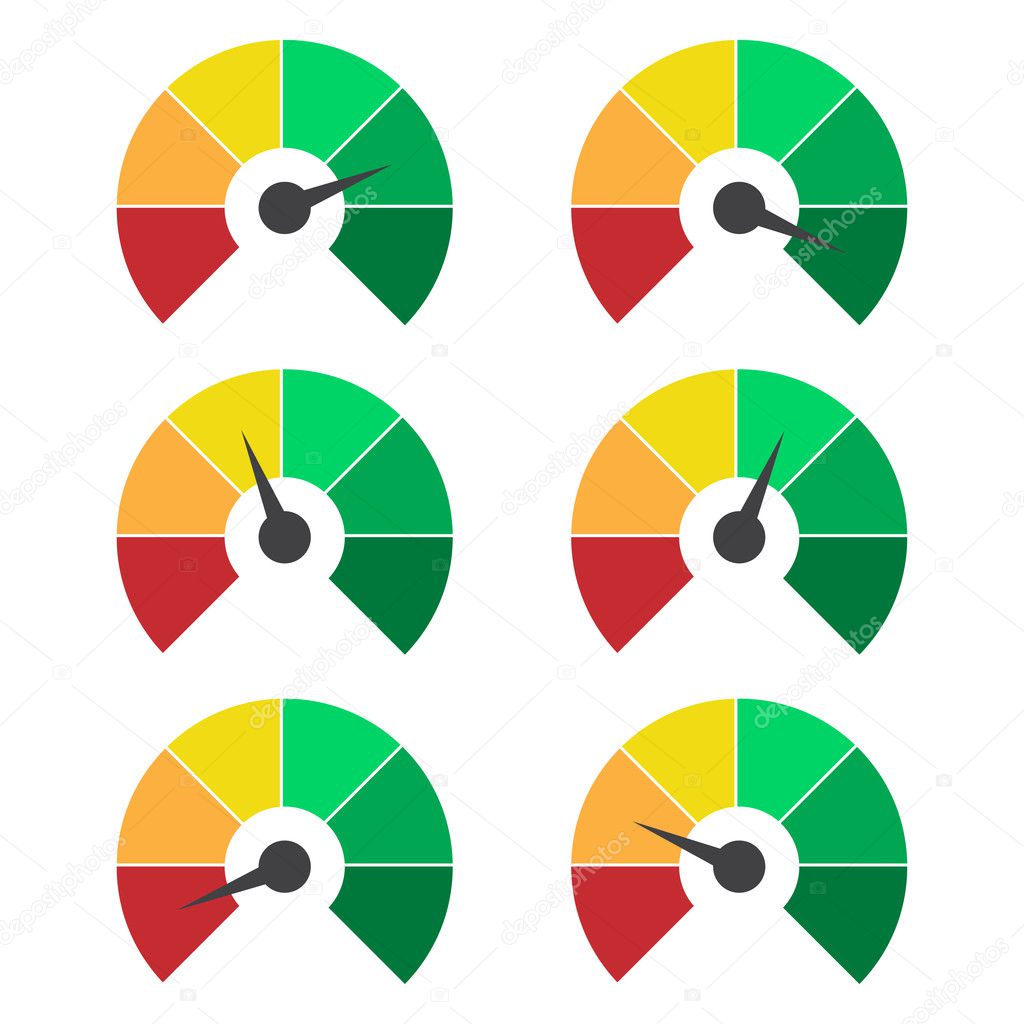 Set of measuring icons. Speedometer or rating meter signs infographic gauge elements