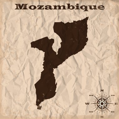 Mozambik grunge ve buruşuk kağıt ile eski harita. Vektör çizim