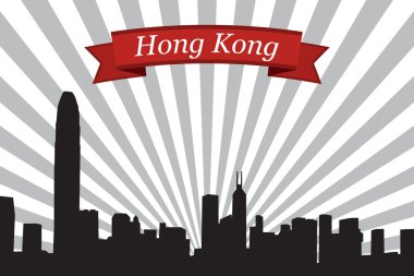 Hong Kong şehir manzarası ışınları arka plan ve şerit