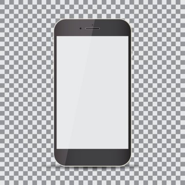 Boş ekran. Saydam bir arka plan üzerinde gerçekçi siyah smartphone