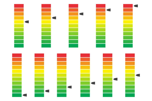 Progrès codés par couleur, indicateur de niveau avec unités. Illusion vectorielle — Image vectorielle