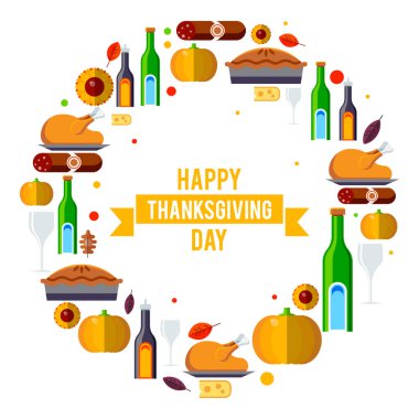 Thanksgining öğeleri. Thanksgining kartı ile kutsal kişilerin resmi. Vektör çizim