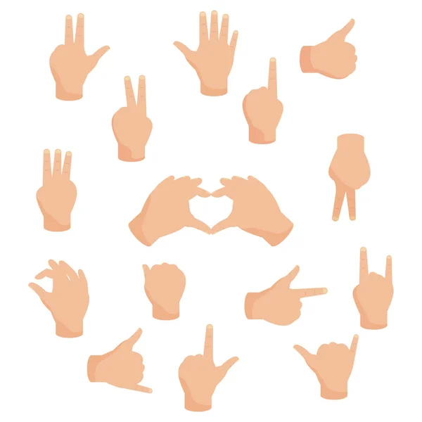 Hands gestures realistic set on a white background — Stock Vector
