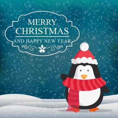 Noel penguen Noel etiketinde işaret eder. Vektör çizim