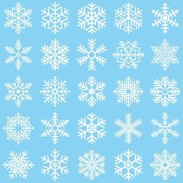 Sneeuwvlokken pictogrammen instellen op een blauwe achtergrond. Vectorillustratie — Stockvector