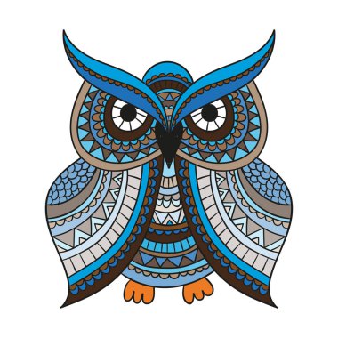 Vektör zentangle baykuş çizim. Süslü desenli kuş