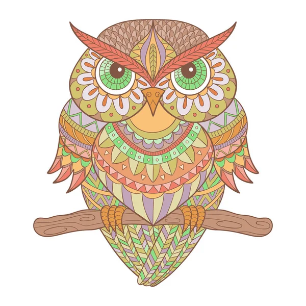 Иллюстрация векторной зубастой совы. Украшенные узорчатые птицы — стоковый вектор