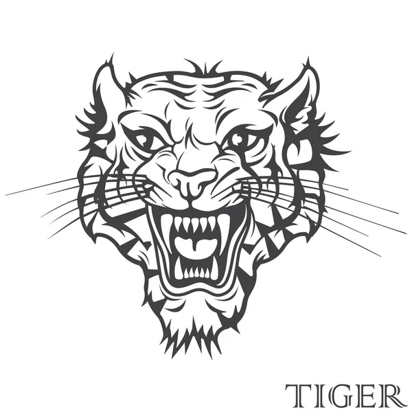 Logo cabeza de tigre en negro sobre fondo blanco — Vector de stock