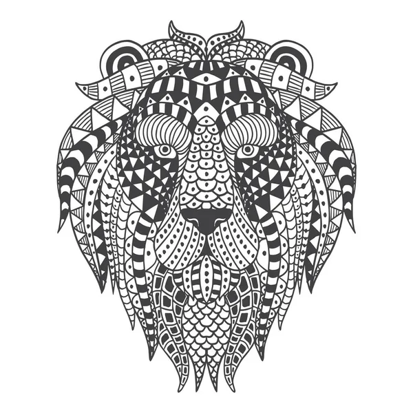 Cabeza de león con patrones étnicos. Ilustración vectorial — Archivo Imágenes Vectoriales