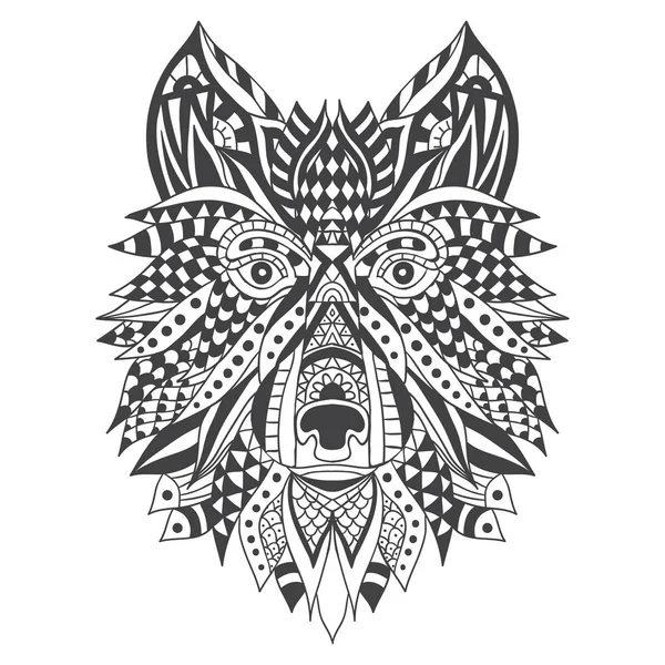 Tête de loup avec des motifs ethniques. Illustration vectorielle — Image vectorielle