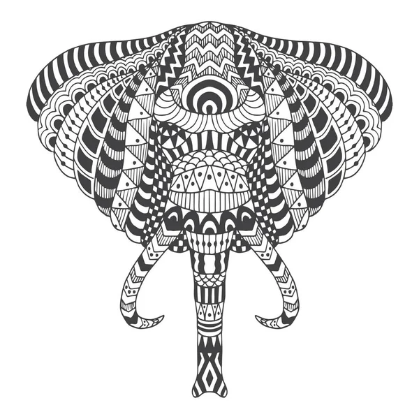 Tête d'éléphant avec des motifs ethniques. Illustration vectorielle — Image vectorielle