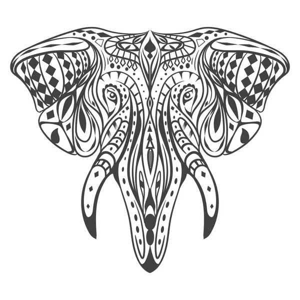 Tête d'éléphant avec des motifs ethniques. Illustration vectorielle — Image vectorielle