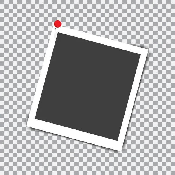 Ρετρό φωτογραφία κορνίζα με σκιά στην κόκκινη πινέζα σε ένα διαφανές φόντο — Διανυσματικό Αρχείο