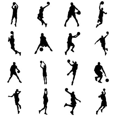 Basketbol oyuncu siluetleri kümesi. Vektör çizim eps10