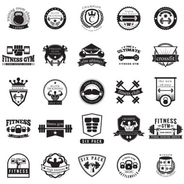 Tarz fitness Amblemler kümesi. Vintage spor logo şablonlar. Vektör çizimler