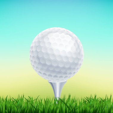 Golf topu golf sahasının beyaz alanı için metin ile yeşil çim ve fikir grafik oluşturma