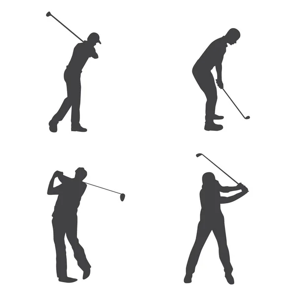 Σετ γκολφ παίκτες σιλουέτες σε λευκό φόντο — Διανυσματικό Αρχείο