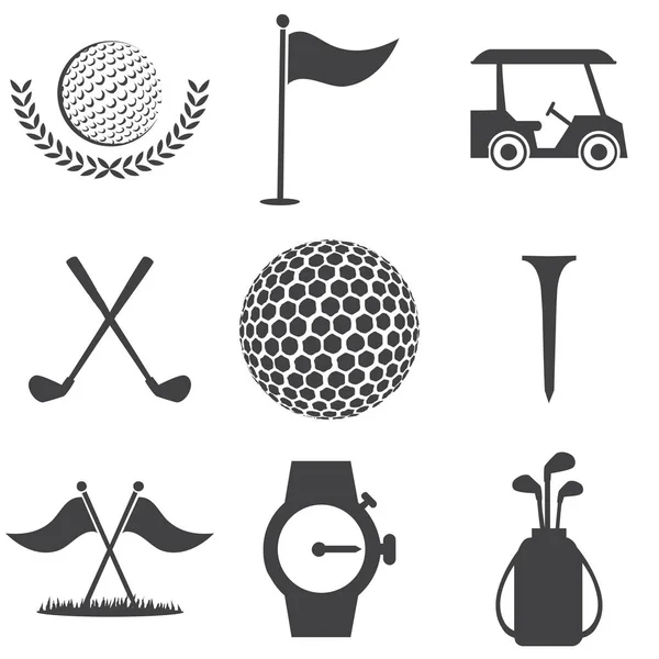 Golf-ikonok fekete-fehér alapon — Stock Vector