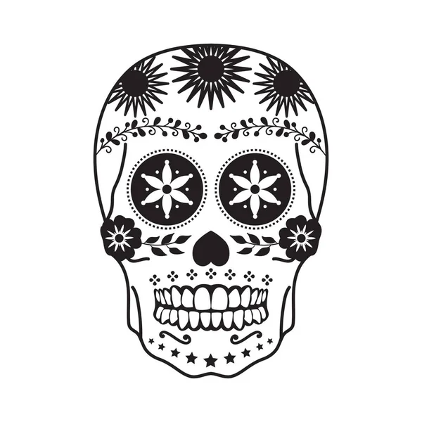 Tatouage de crâne mexicain en noir sur fond blanc — Image vectorielle