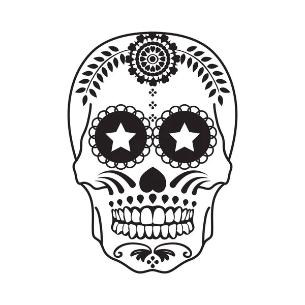 Tatuaje de cráneo mexicano en negro sobre fondo blanco — Vector de stock