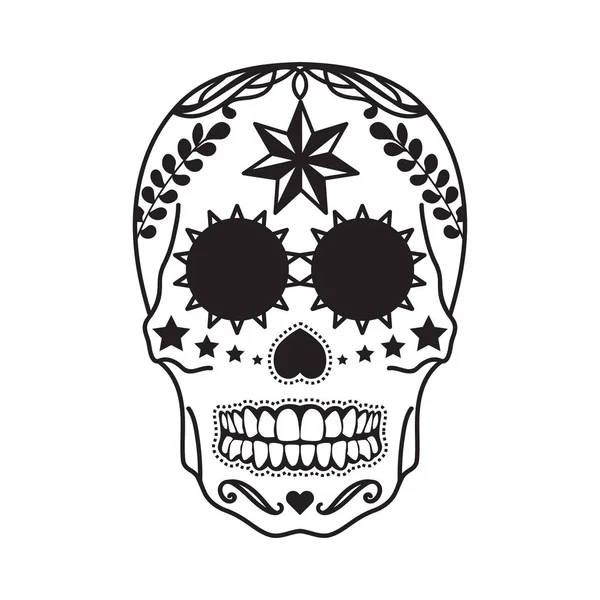 Tatouage de crâne mexicain en noir sur fond blanc — Image vectorielle