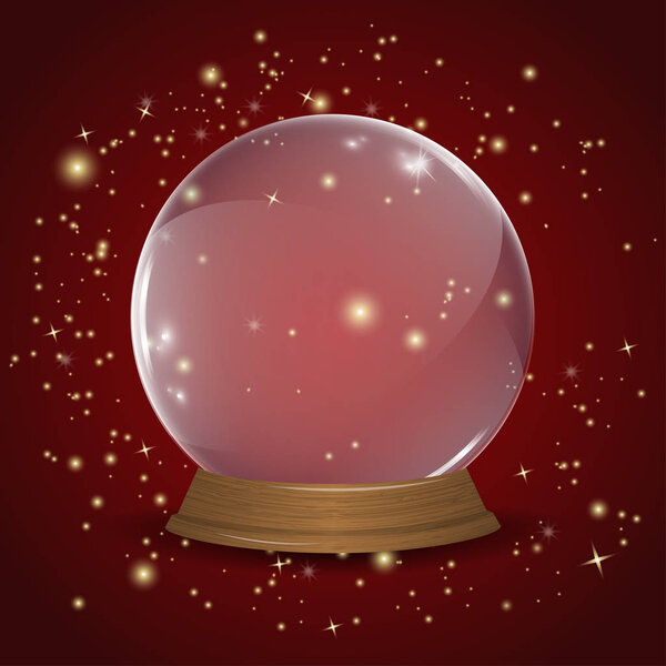 Empty snow globe in realistic style on a red background
