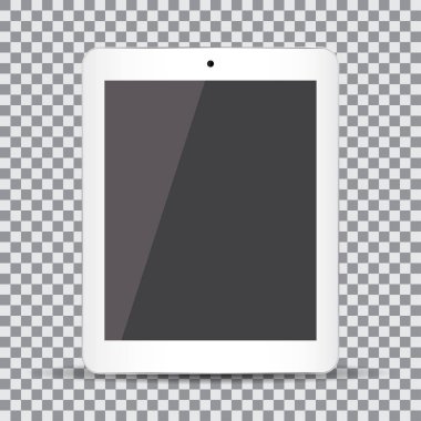 Boş ekran. Saydam bir arka plan üzerinde gerçekçi beyaz tablet