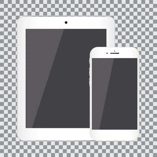 Pantalla en blanco. Set de tablet y smartphone realistas sobre fondo transparente — Vector de stock