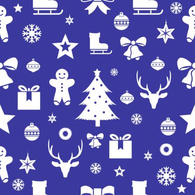 Mavi bir arka plan üzerinde Noel seamless modeli. Vektör çizim