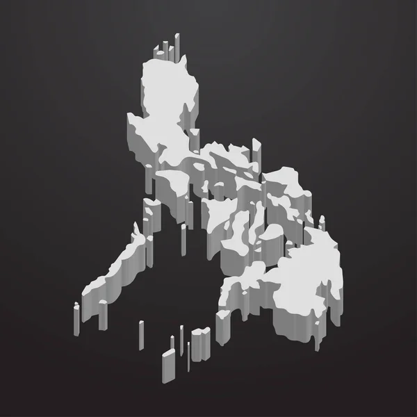 Philippines carte en gris sur fond noir 3d — Image vectorielle