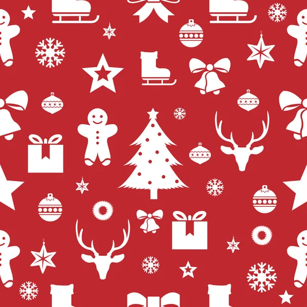Karácsonyi varrat nélküli mintát piros háttérre. Vektoros illusztráció — Stock Vector